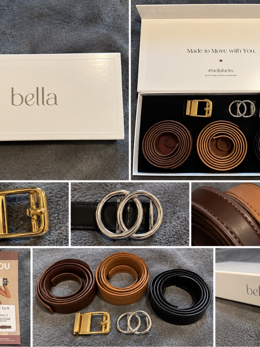 Bella Women's 3-Pack Interchangeable Leather Belts in Brown, Tan & Black